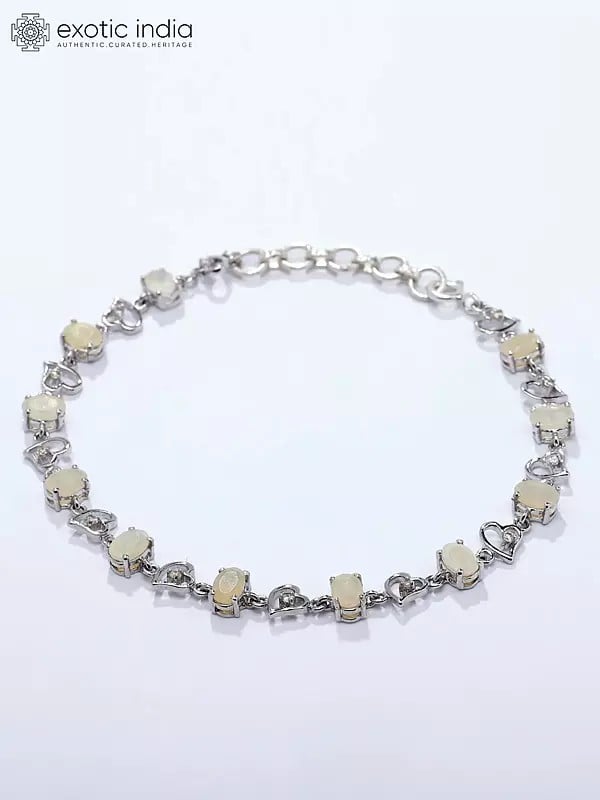 exotic india Heart Shape Sterling Silver Bracelet with Oval Cut Ethiopian Opal 