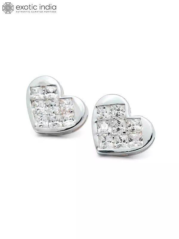 exotic india Heart Shaped Sterling Silver Tops with Cubic Zirconia Stones