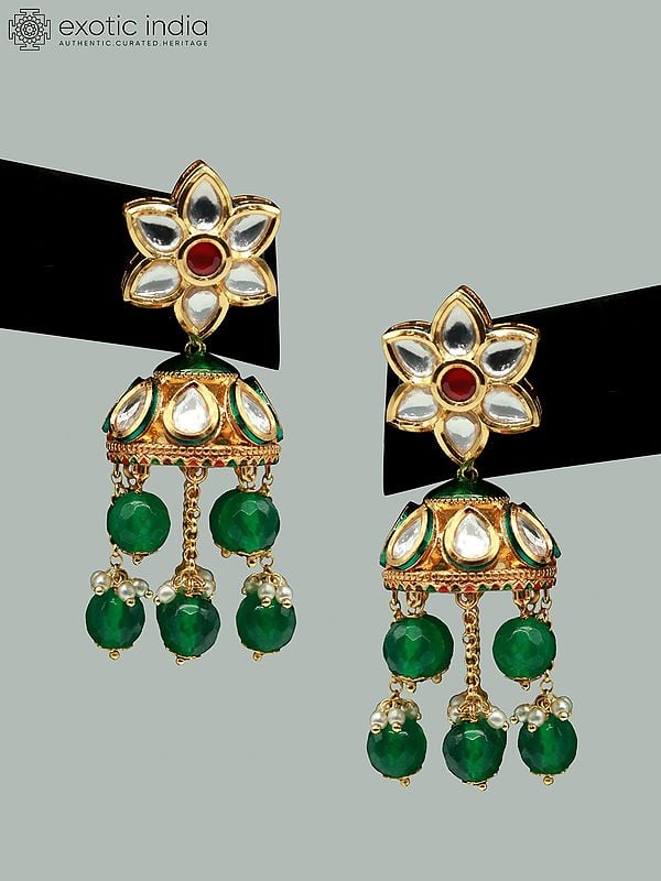 Exotic India Heavy Bandhai Choker Set With Earrings And Hanging Beads
