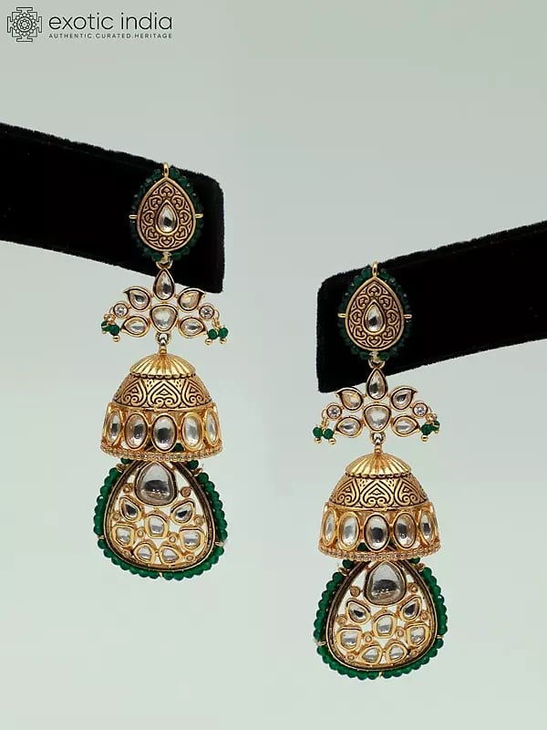Exotic India Heavy Brass Necklace Set For Women With Mangtika And Earrings 