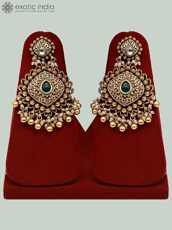 Exotic India Heavy Bridal Necklace Set With Studded Kundan Mangtika And Attractive Earrings