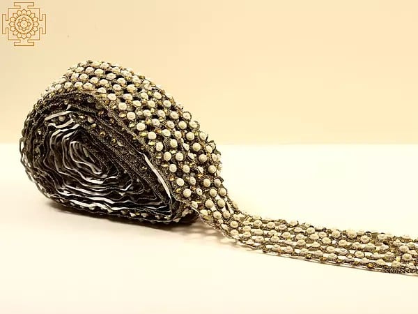 exotic india Heavy Nakshi Border with Beads Pearl Embellishment and Cut Work 