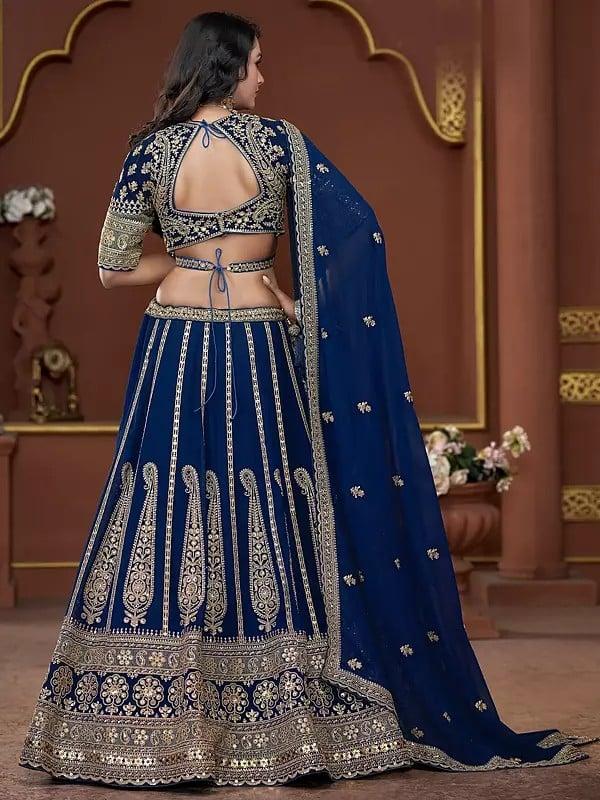 Exotic India Heavy Sequins And Thread Work Georgette Party Wear Lehenga Choli With Matching Dupatta 