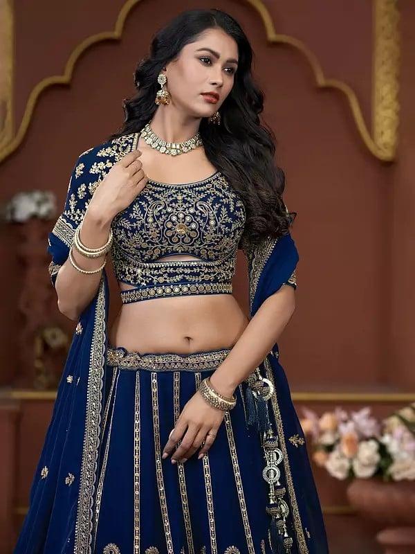 Exotic India Heavy Sequins And Thread Work Georgette Party Wear Lehenga Choli With Matching Dupatta 
