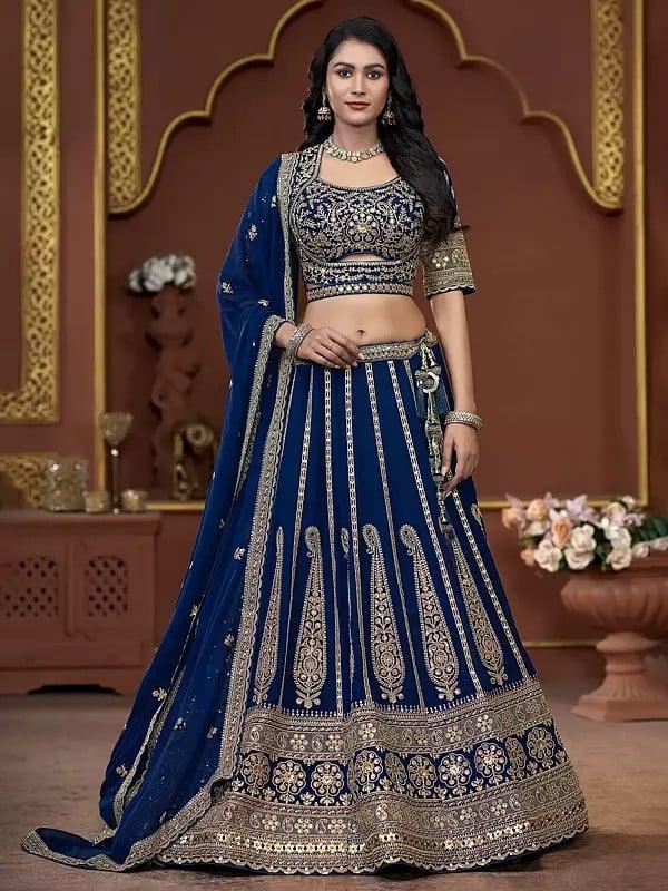 exotic india Heavy Sequins And Thread Work Georgette Party Wear Lehenga Choli With Matching Dupatta