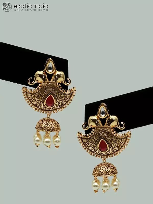 Exotic India Heritage Kundan Studded Necklace Set With Attractive Mangtika And Earrings