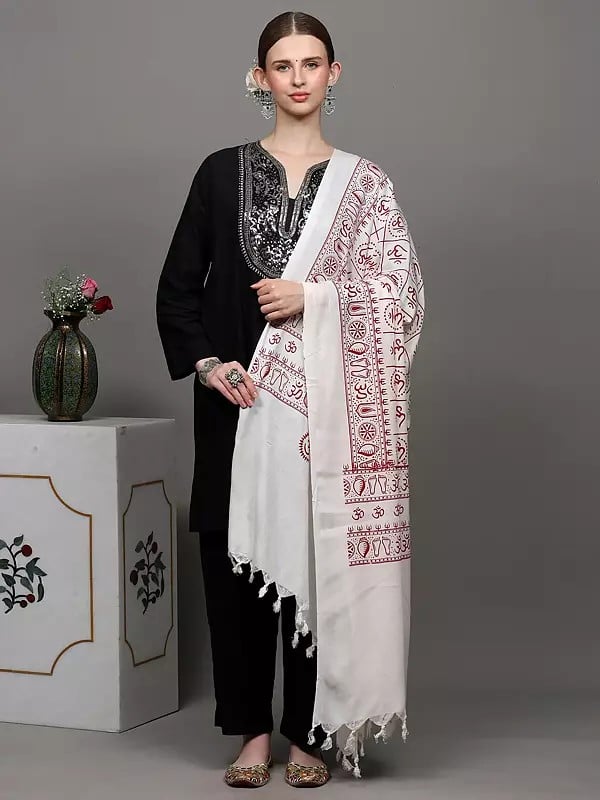 Exotic India Hindu Dharma Prayer Shawl With Printed Om 