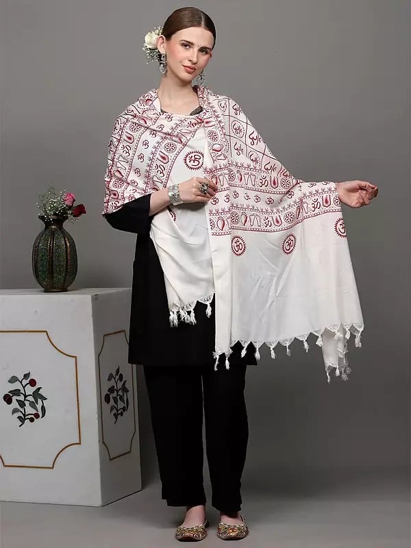 Exotic India Hindu Dharma Prayer Shawl With Printed Om 