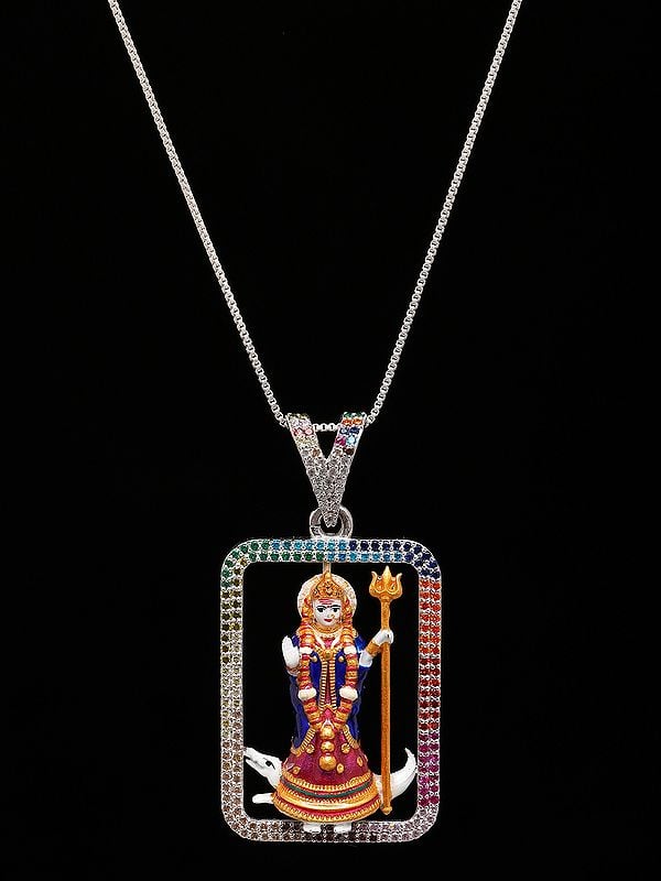 Exotic India Hindu Folk Goddess Khodiyar Enamel Pendant 
