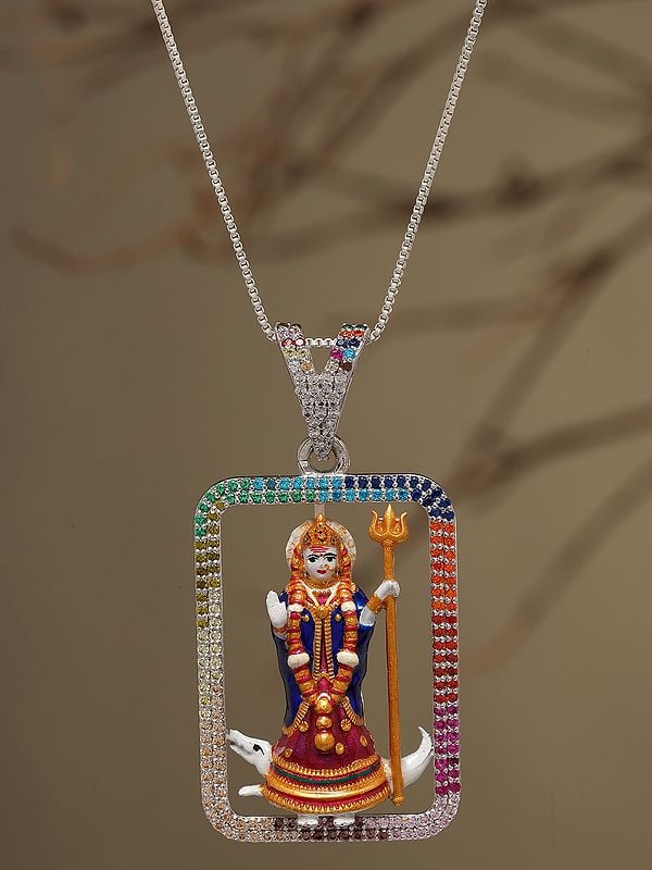 Exotic India Hindu Folk Goddess Khodiyar Enamel Pendant 