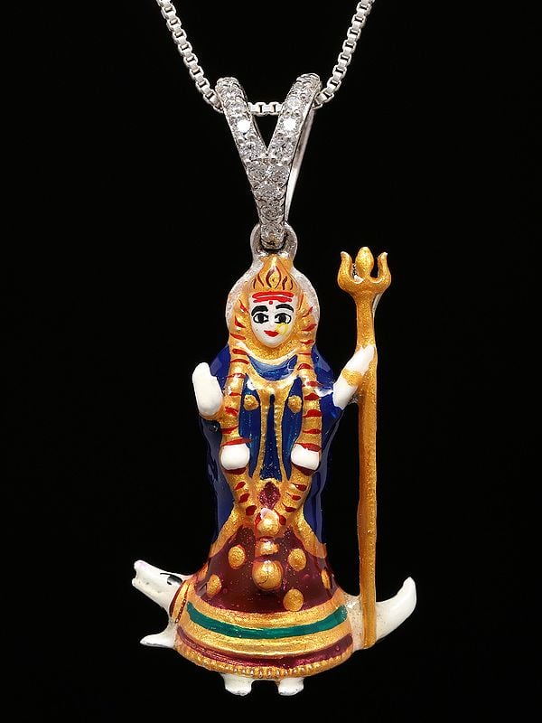 exotic india Hindu Folk Goddess Khodiyar Enamel Pendant
