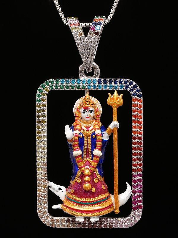 exotic india Hindu Folk Goddess Khodiyar Enamel Pendant 