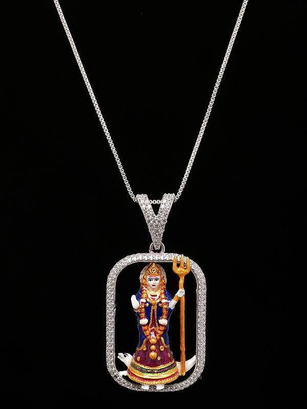 Exotic India Hindu Folk Goddess Khodiyar Rectangular Shape Pendant 