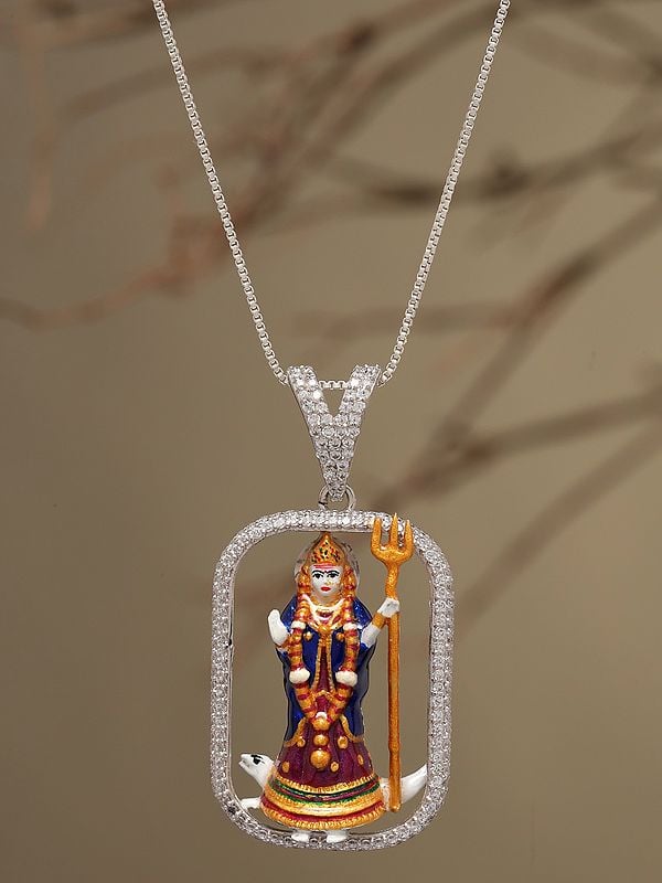 Exotic India Hindu Folk Goddess Khodiyar Rectangular Shape Pendant 