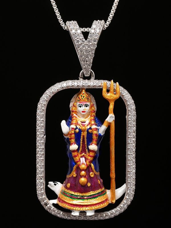 exotic india Hindu Folk Goddess Khodiyar Rectangular Shape Pendant