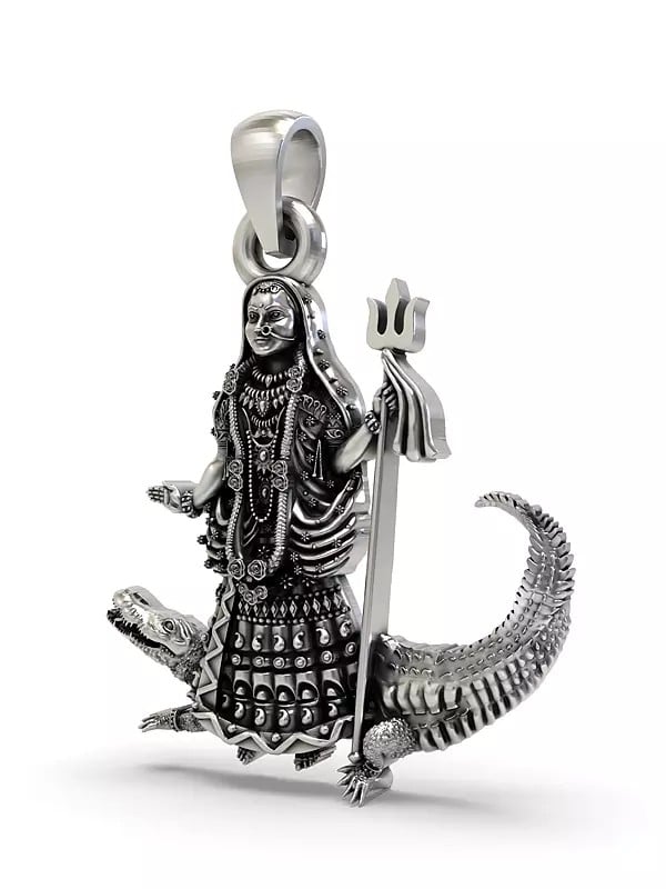 Exotic India Hindu Folk Goddess Khodiyar Sterling Silver Pendant 