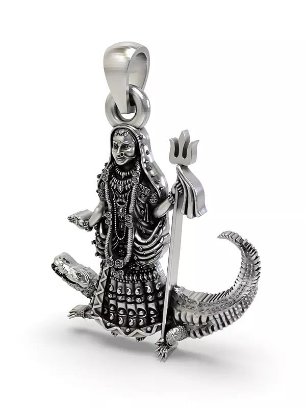 Exotic India Hindu Folk Goddess Khodiyar Sterling Silver Pendant 