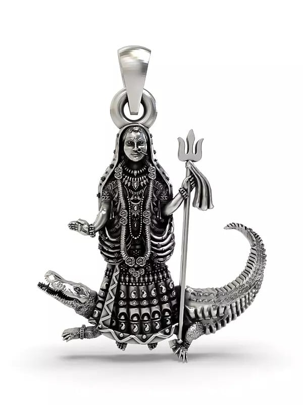 exotic india Hindu Folk Goddess Khodiyar Sterling Silver Pendant 