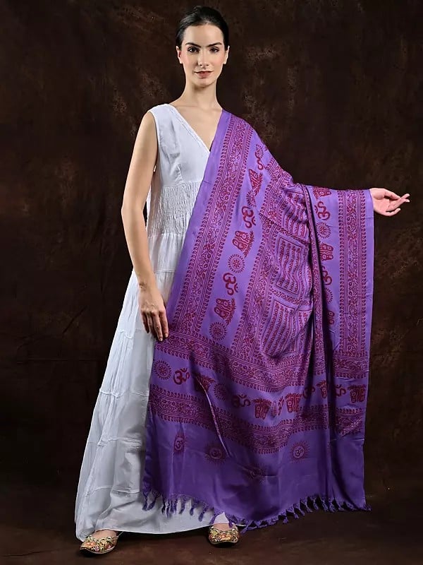 exotic india Hindu Prayer Shawl with Printed Sri Ram Jai Ram Jai Jai Ram Mantra 