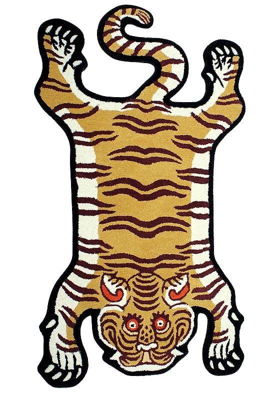 exotic india Honey Tibetan Tiger Wool Yogic Asana Mat from Mirzapur 