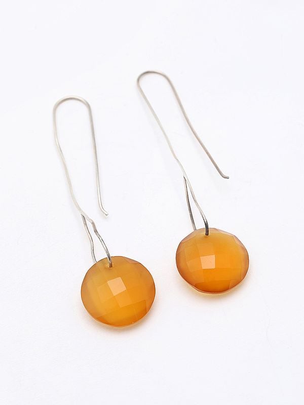 Exotic India Hook Earrings With Faceted Round Carnelian 