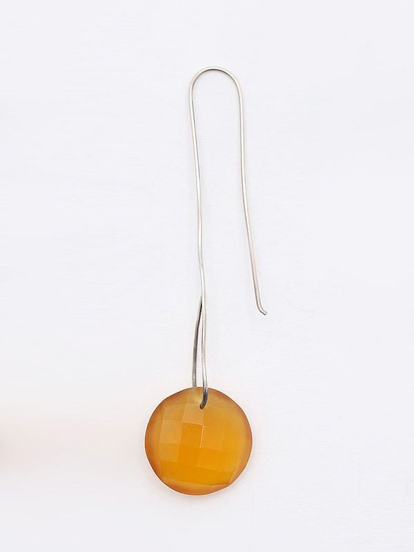 Exotic India Hook Earrings With Faceted Round Carnelian 