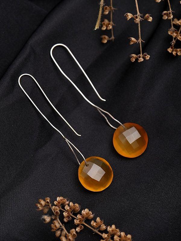 Exotic India Hook Earrings With Faceted Round Carnelian 