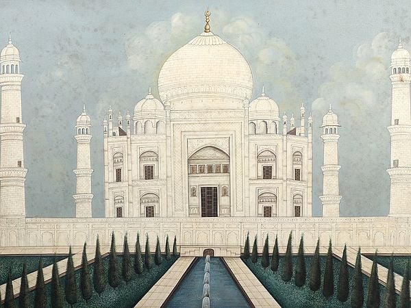 Exotic India Huge Taj Mahal Painting Framed In Vintage Teak Frame 