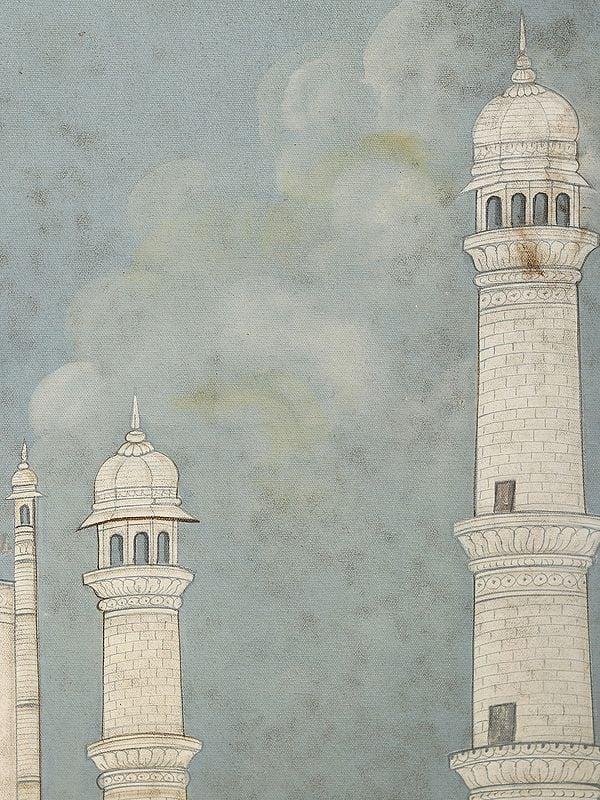 Exotic India Huge Taj Mahal Painting Framed In Vintage Teak Frame 