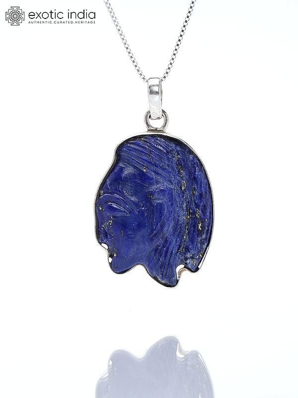exotic india Human Side Face Carved Lapis Lazuli Pendant 