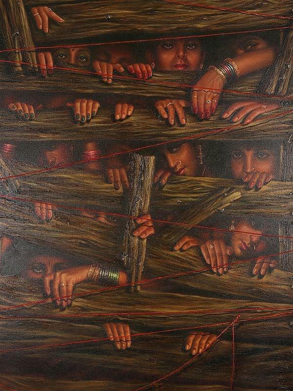 Exotic India Imprisoned By Tradition | Oil Painting On Canvas With Frame 