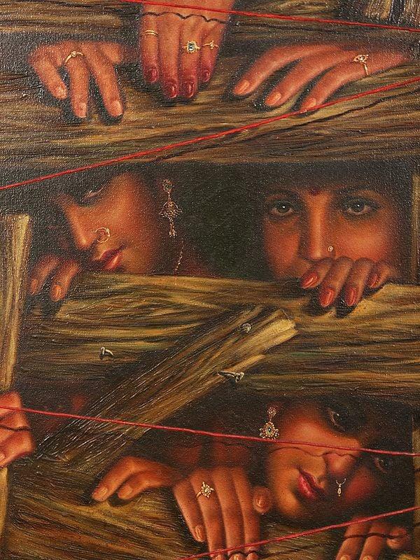 Exotic India Imprisoned By Tradition | Oil Painting On Canvas With Frame 