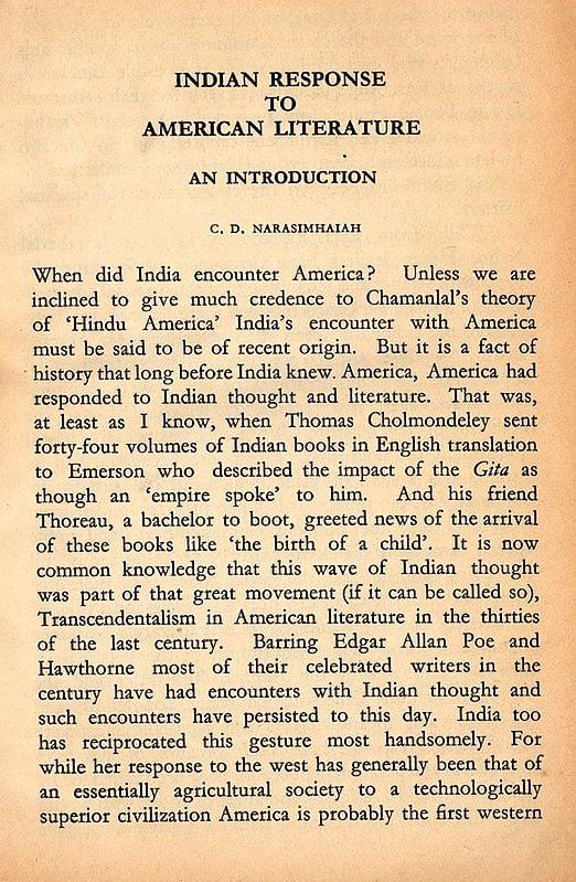 Exotic India Indian Response To American Literature- An Old And Rare Book (Only 1 Quantity Available) 