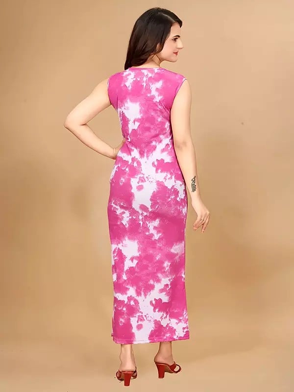 Exotic India Indo-Western One Piece Designer Party Wear Lycra Attractive Printed Gown 