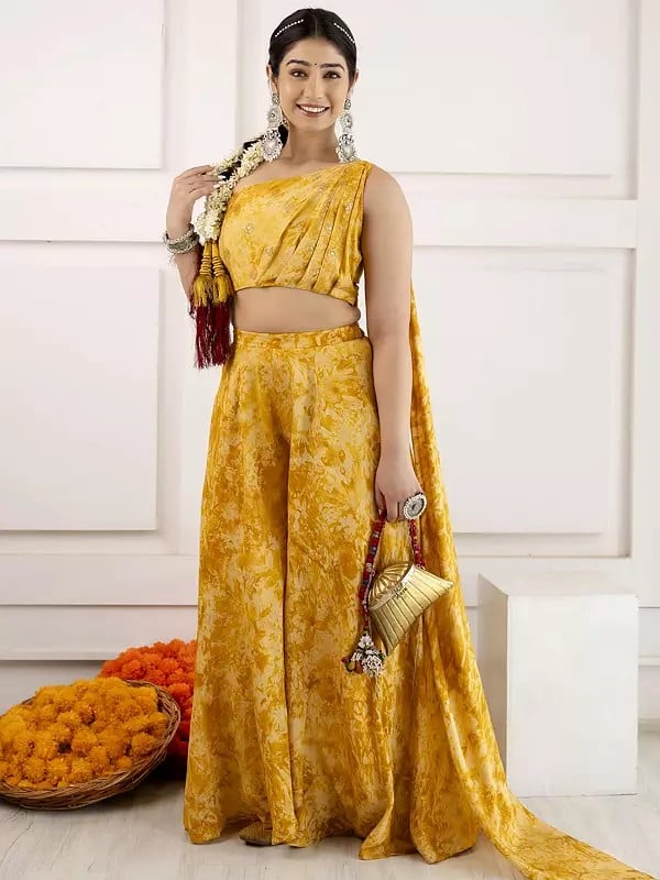 exotic india Indo-Western Style Embroidery And Print Work Party Wear Viscose Lehenga Choli With Matching Dupatta 
