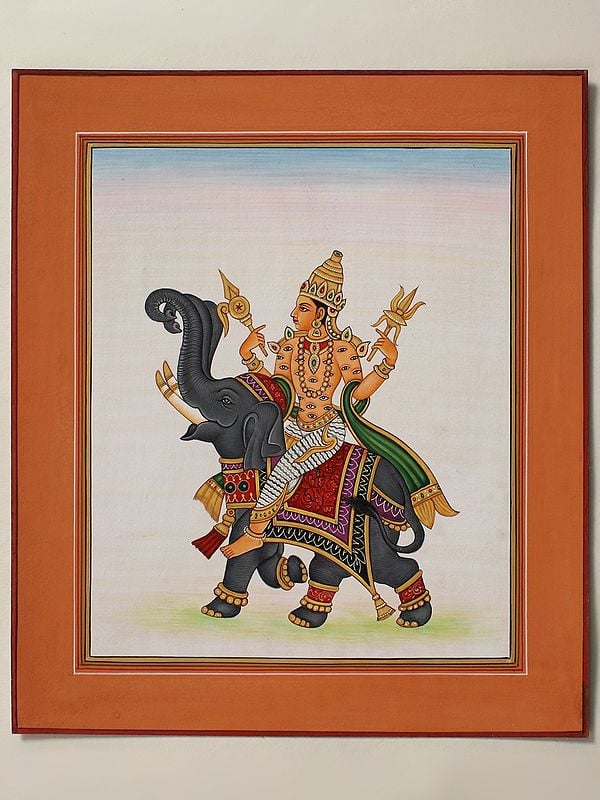 exotic india Indra with Thousand Eye Seated on Airavat
