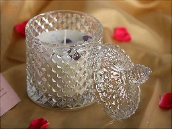 Exotic India Infused Glass Candle Jar With Gemstone Crystal