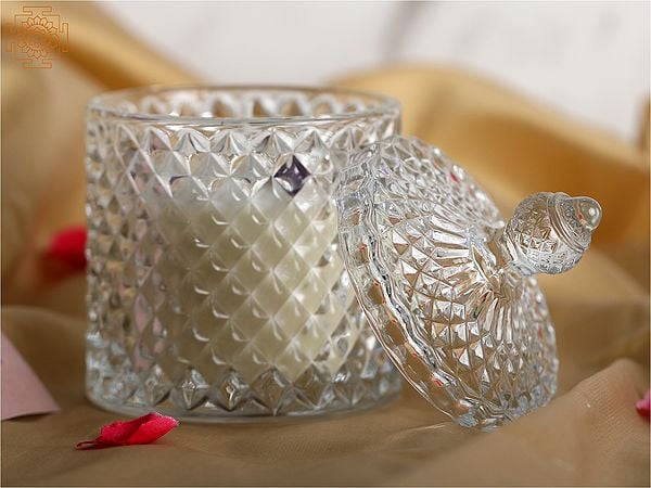 Exotic India Infused Glass Candle Jar With Gemstone Crystal
