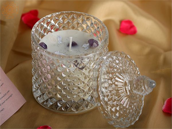 exotic india Infused Glass Candle Jar with Gemstone Crystal
