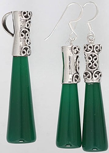 exotic india Inlay Pencil Pendant with Matching Drop Earrings Set - Sterling Silver 