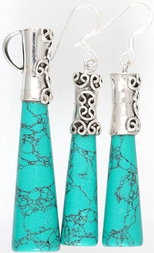 exotic india Inlay Pencil Pendant with Matching Earrings Set 