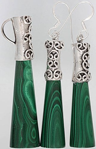 exotic india Inlay Pencil Pendant with Matching Earrings - Sterling Silver