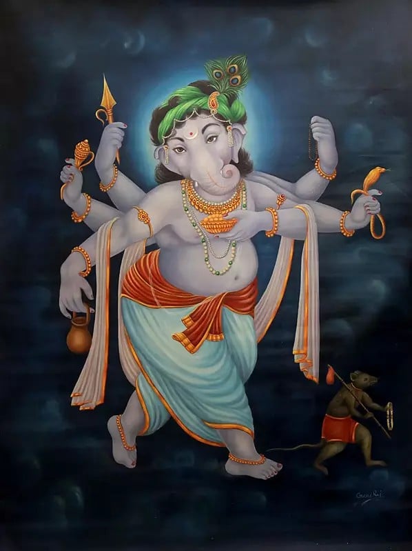 exotic india Innocent as a Child | Ganesha Oil Painting