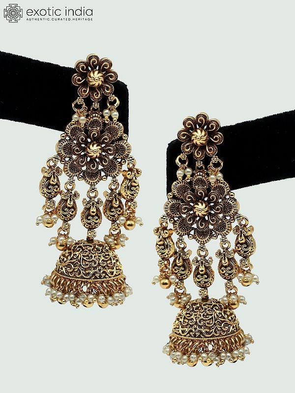 Exotic India Intricate Carving Bridal Necklace Set With Beautiful Mangtika And Earrings 
