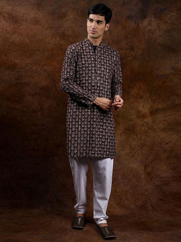 Exotic India Intricate Heavy Embroidered Wedding Kurta Pajama With Sequins 