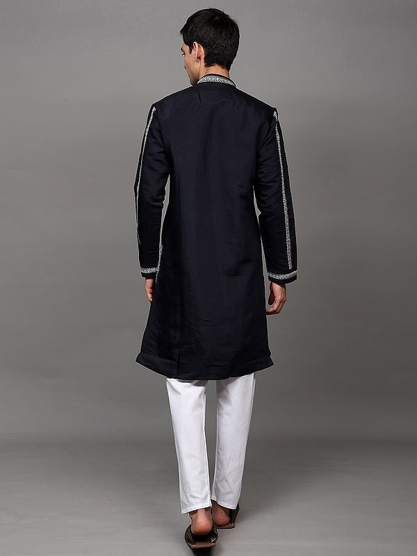 Exotic India Intricate Thread Embroidered Paisleys Motif Kurta With Pant Style Pajama 