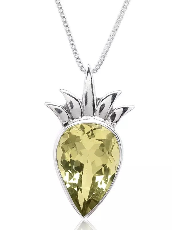 Exotic India Inverted Tear Drop Lemon Quartz Pendant 