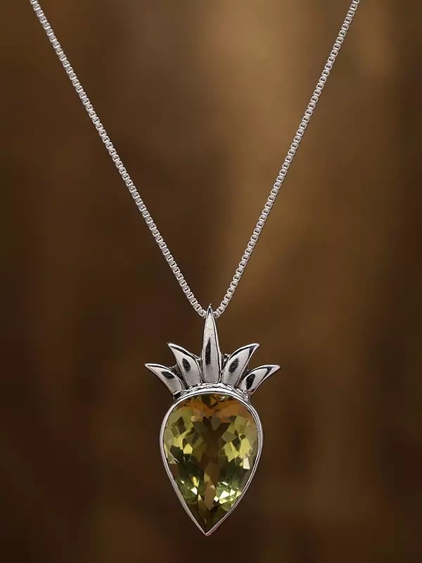 Exotic India Inverted Tear Drop Lemon Quartz Pendant 