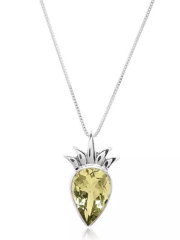 exotic india Inverted Tear Drop Lemon Quartz Pendant 