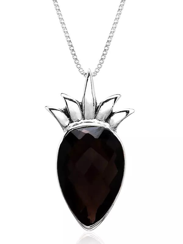Exotic India Inverted Tear Drop Smoky Quartz Pendant 